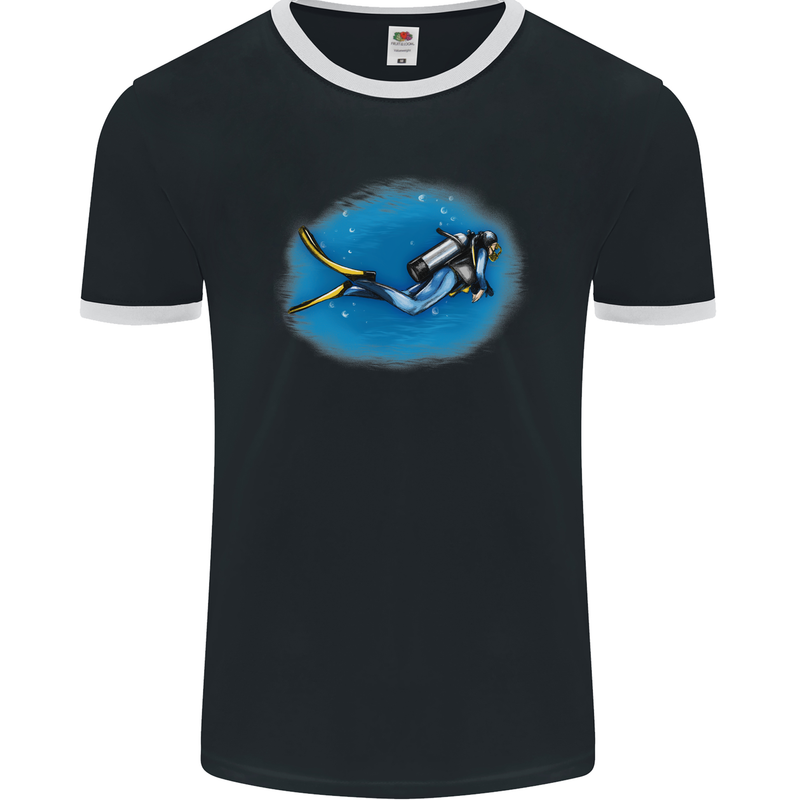 Ocean Scuba Diver Scuba Diving Mens Ringer T-Shirt FotL Black/White