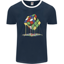 Dripping Rubik Cube Funny Puzzle Mens Ringer T-Shirt FotL Navy Blue/White