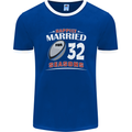 32 Year Wedding Anniversary 32nd Rugby Mens Ringer T-Shirt FotL Royal Blue/White