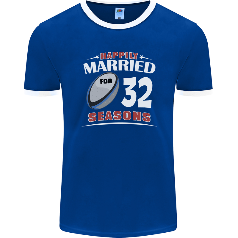 32 Year Wedding Anniversary 32nd Rugby Mens Ringer T-Shirt FotL Royal Blue/White