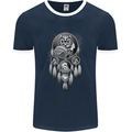 Bring the Nightmare Tribal Owl Skull Gothic Mens Ringer T-Shirt FotL Navy Blue/White