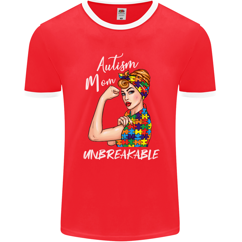 Autistic Mum Unbreakable Autism ASD Mens Ringer T-Shirt FotL Red/White