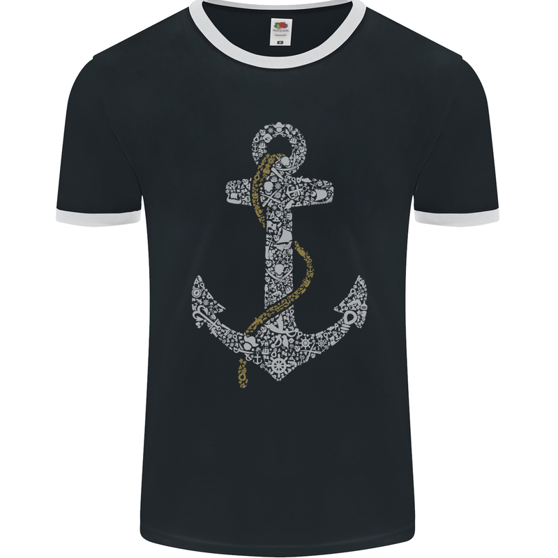 Sailing Anchor Sailor Boat Captain Ship Mens Ringer T-Shirt FotL Black/White