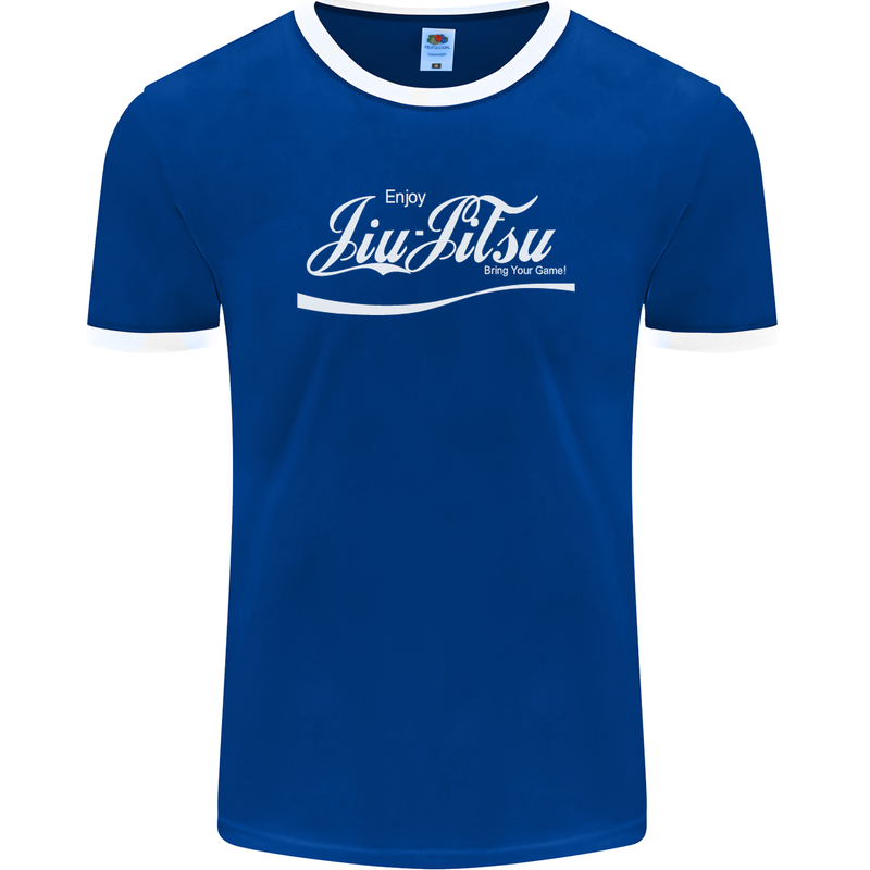 Enjoy Jiu Jitsu MMA Mixed Martial Art Funny Mens Ringer T-Shirt FotL Royal Blue/White