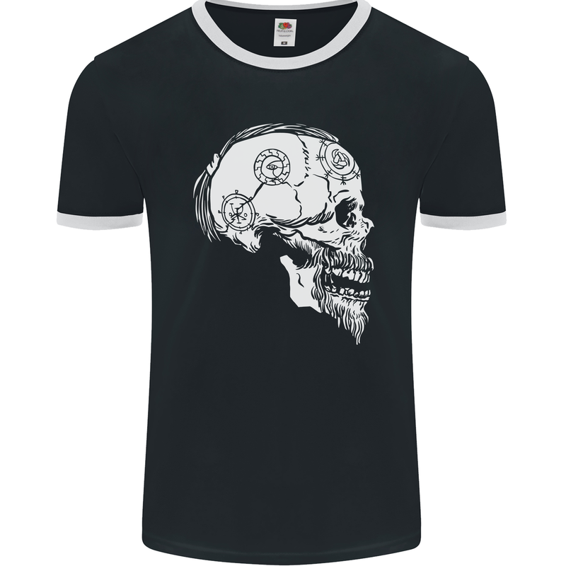 Viking Skull Thor Valhalla Norse Mythology Mens Ringer T-Shirt FotL Black/White