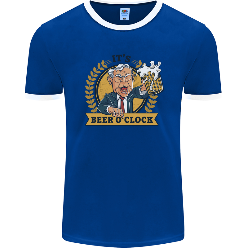 It's Beer O'Clock Funny Alcohol Mens Ringer T-Shirt FotL Royal Blue/White