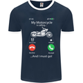 My Motorcycle Is Calling Biker Motorbike Mens Ringer T-Shirt FotL Navy Blue/White