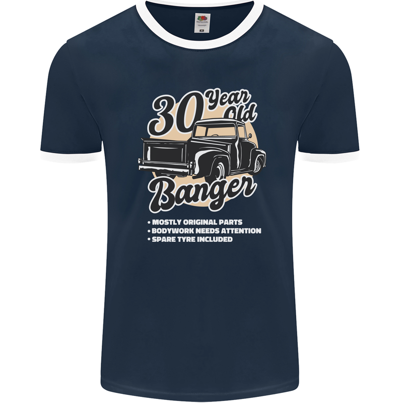 30 Year Old Banger Birthday 30th Year Old Mens Ringer T-Shirt FotL Navy Blue/White