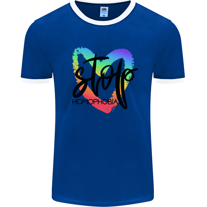 Stop Homophobia Gay Pride Day Awareness Mens White Ringer T-Shirt Royal Blue/White