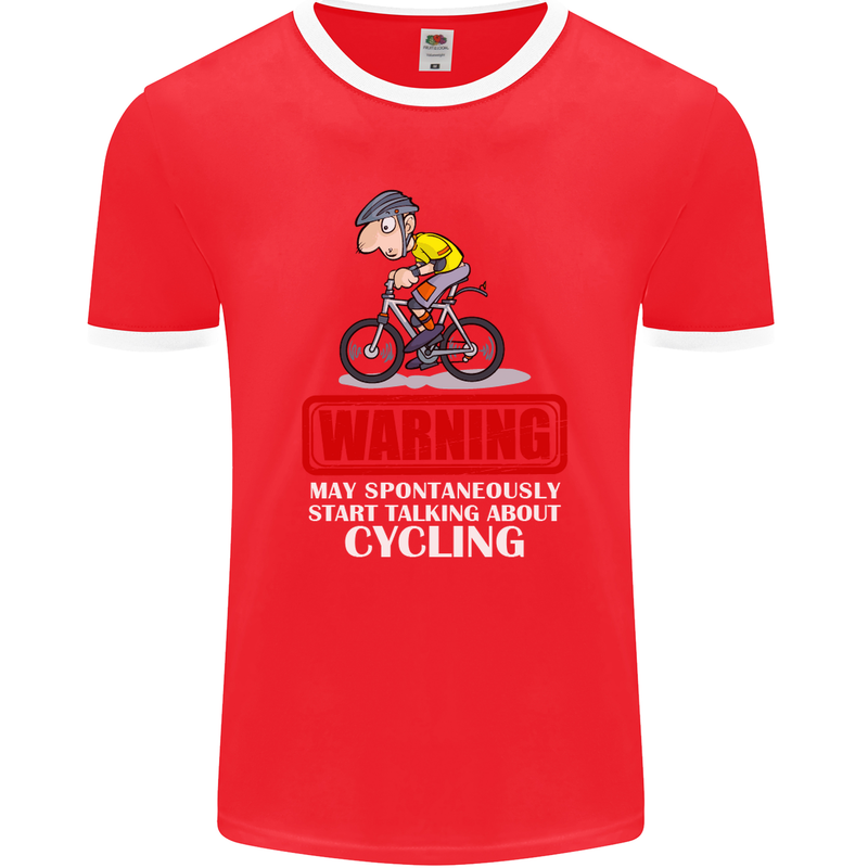 May Start Talking About Cycling Funny Mens Ringer T-Shirt FotL Red/White