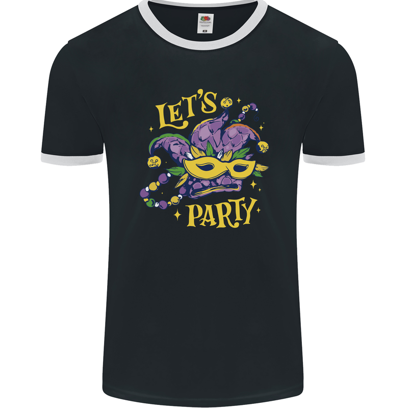 Mardi Gras Lets Party Mens Ringer T-Shirt FotL Black/White