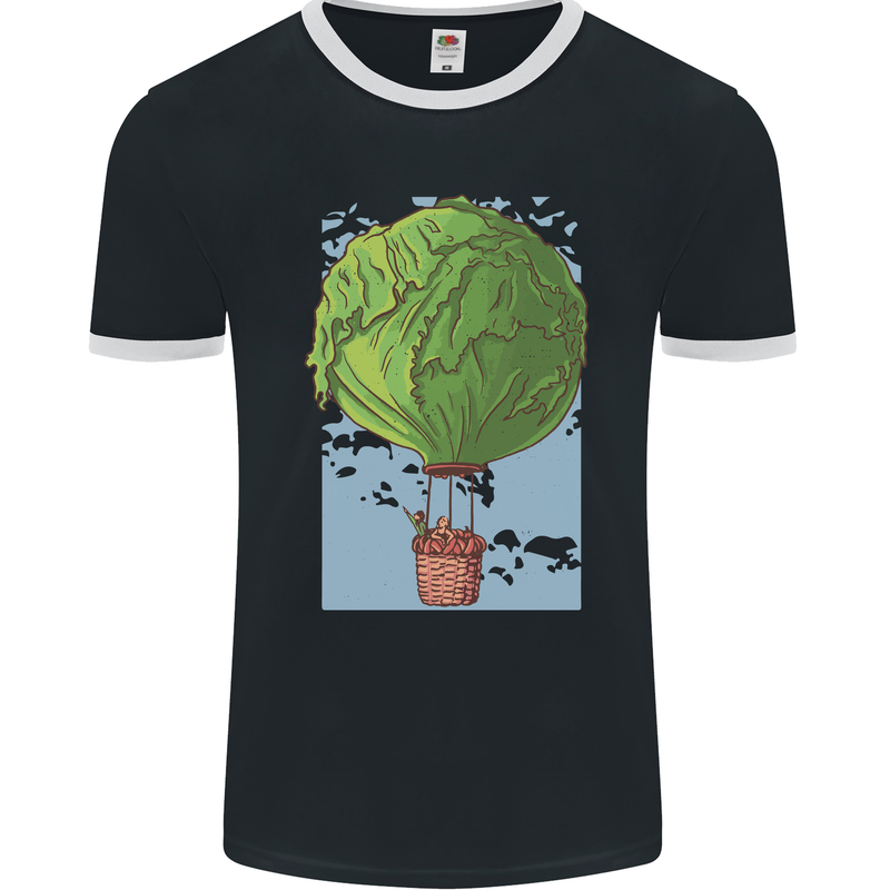 Funny Lettuce Hot Air Balloon Mens Ringer T-Shirt FotL Black/White