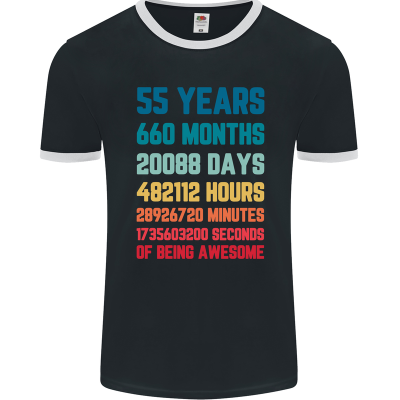 55th Birthday 55 Year Old Mens Ringer T-Shirt FotL Black/White