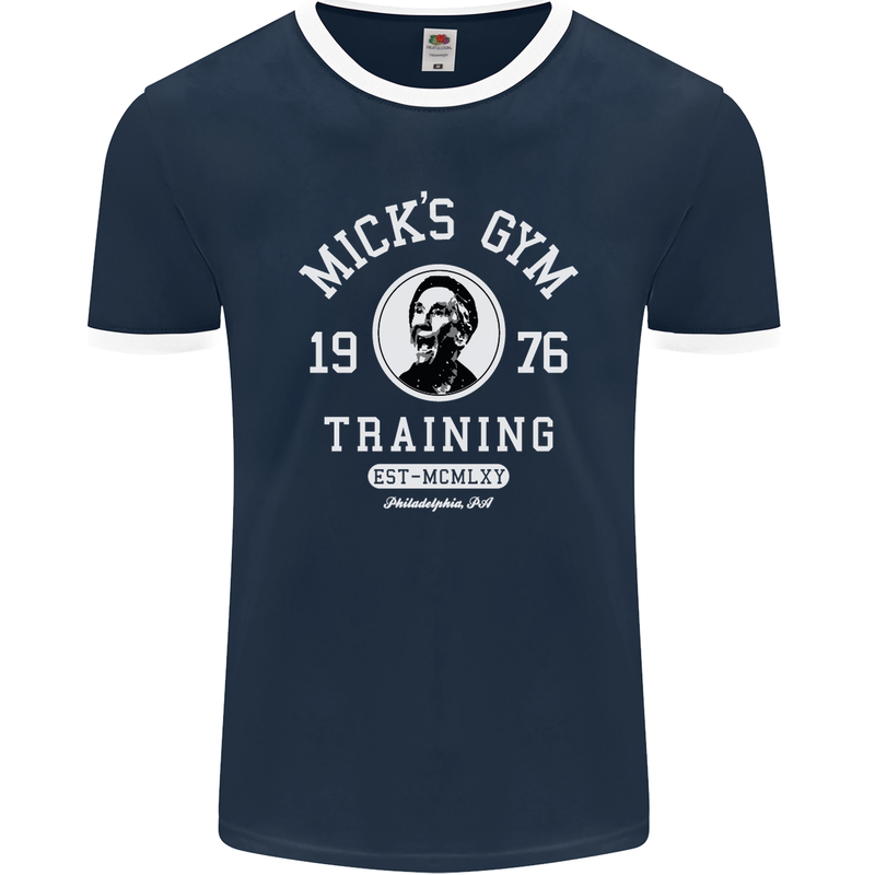 Micks Gym Training Boxing Boxer Box Mens Ringer T-Shirt FotL Navy Blue/White