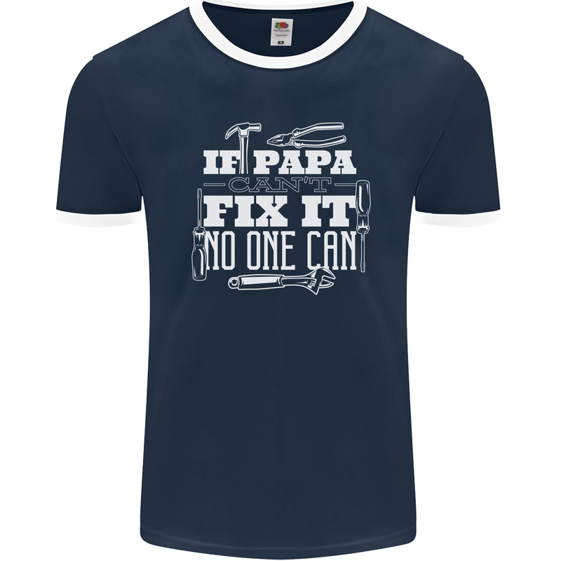 If Papa Cant Fix It Fathers Day Tradesman Mens Ringer T-Shirt FotL Navy Blue/White