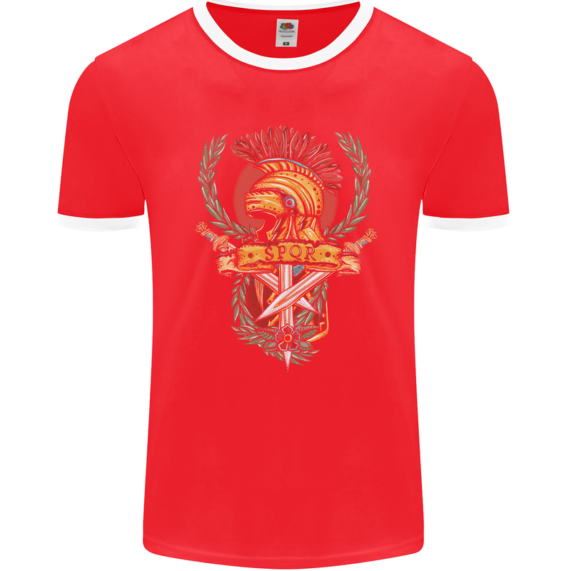 SPQR Helmet Gym Bodybuilding Training Top Mens Ringer T-Shirt FotL Red/White