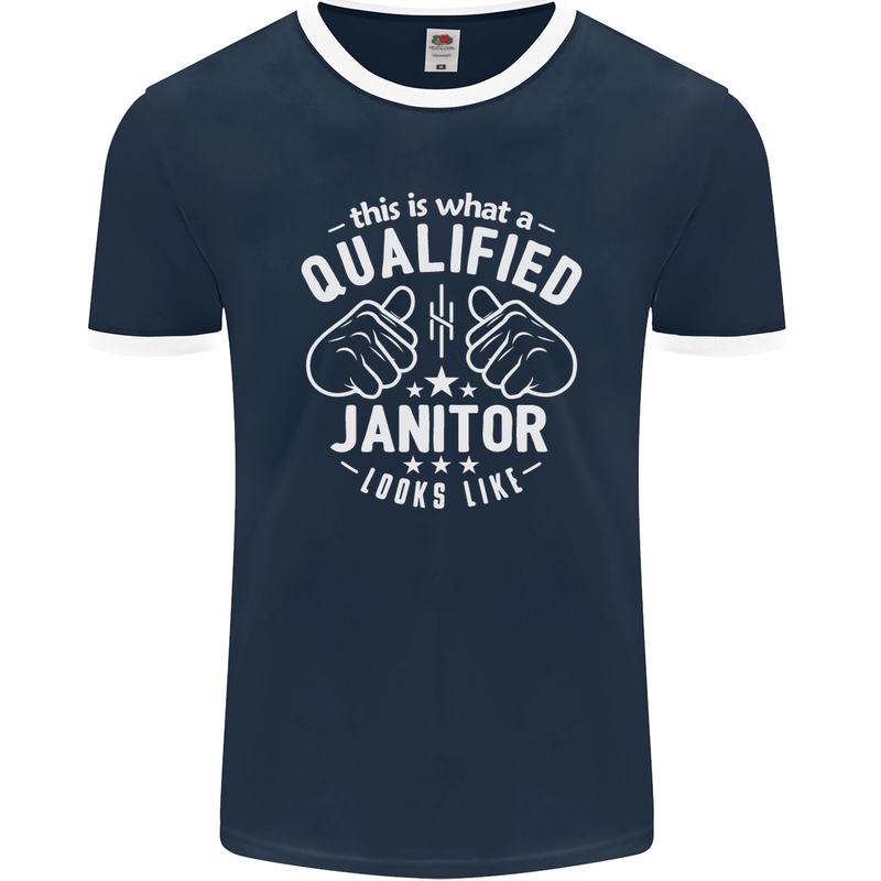 This Is What a Qualified Janitor Looks Like Mens Ringer T-Shirt FotL Navy Blue/White
