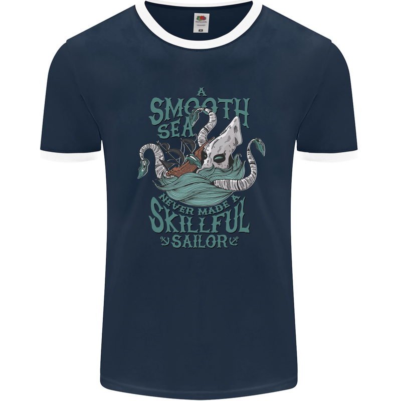 Skilful Sailor Kraken Sailing Octopus Mens Ringer T-Shirt FotL Navy Blue/White