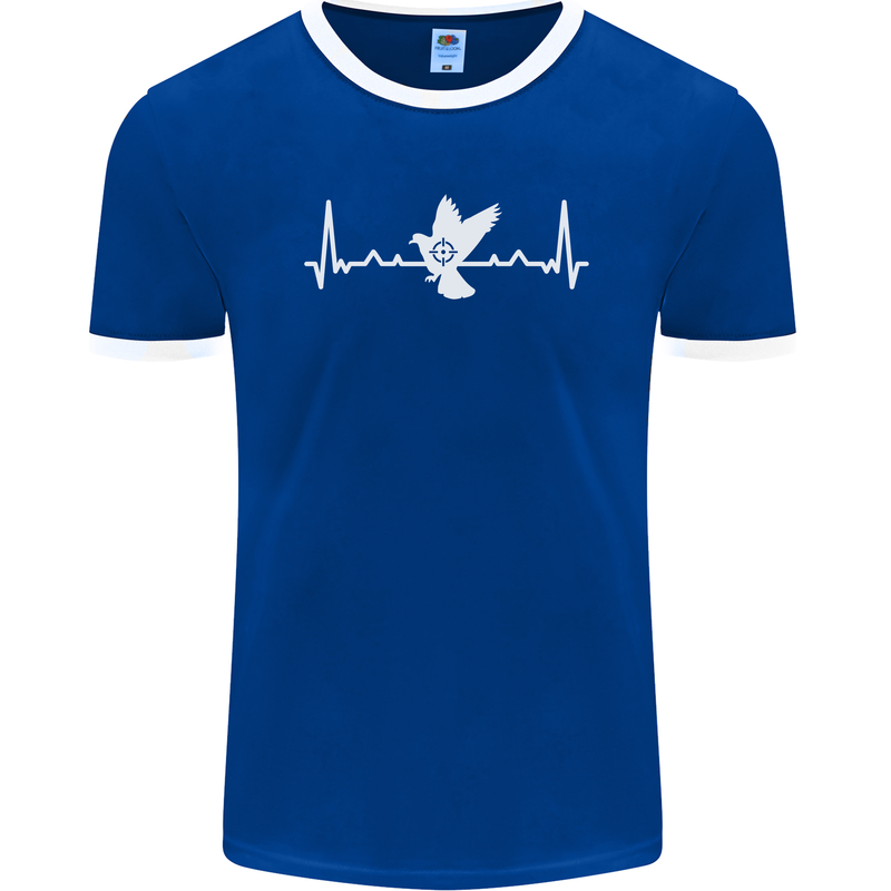 Pigeon Hunting Heart Beat Hunter ECG Mens Ringer T-Shirt FotL Royal Blue/White