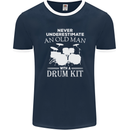 Old Man Drumming Drum Kit Funny Drummer Mens Ringer T-Shirt FotL Navy Blue/White