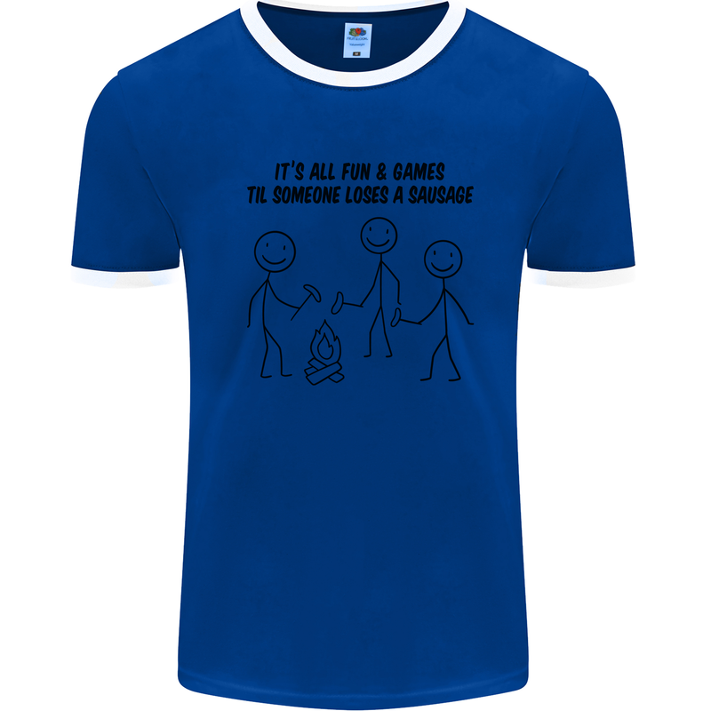 Funny Camping Sausage Mens Ringer T-Shirt Royal Blue/White