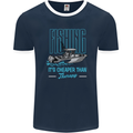 Fishing It's Cheaper Than Therapy Fisherman Mens Ringer T-Shirt FotL Navy Blue/White