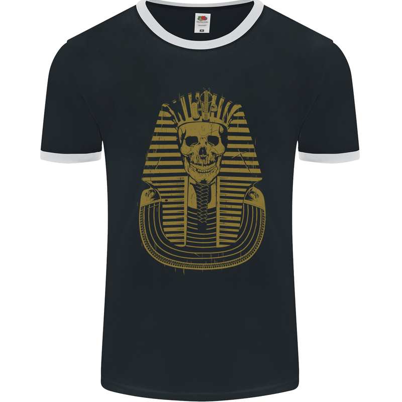 Pharaoh Skull Ancient Egypt Mens Ringer T-Shirt FotL Black/White