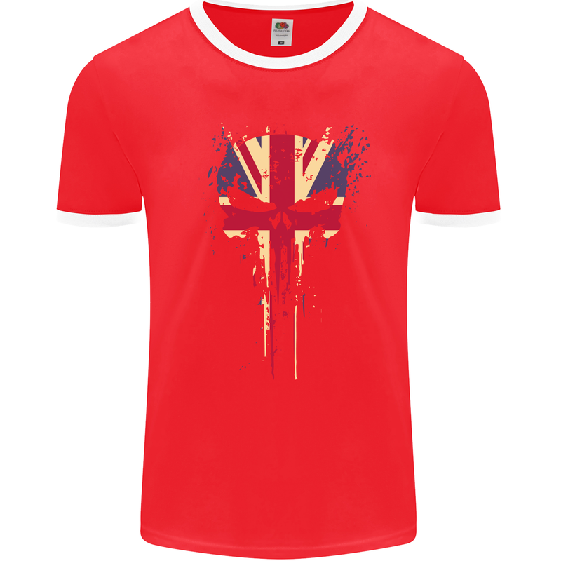 Union Jack Skull Gym St. George's Day Mens Ringer T-Shirt FotL Red/White