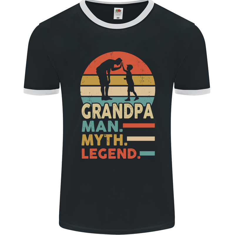 Grandpa Man Myth Legend Funny Fathers Day Mens Ringer T-Shirt FotL Black/White