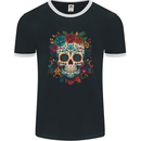 Sugar Skull DOTD Day of the Dead Mens Ringer T-Shirt FotL Black/White
