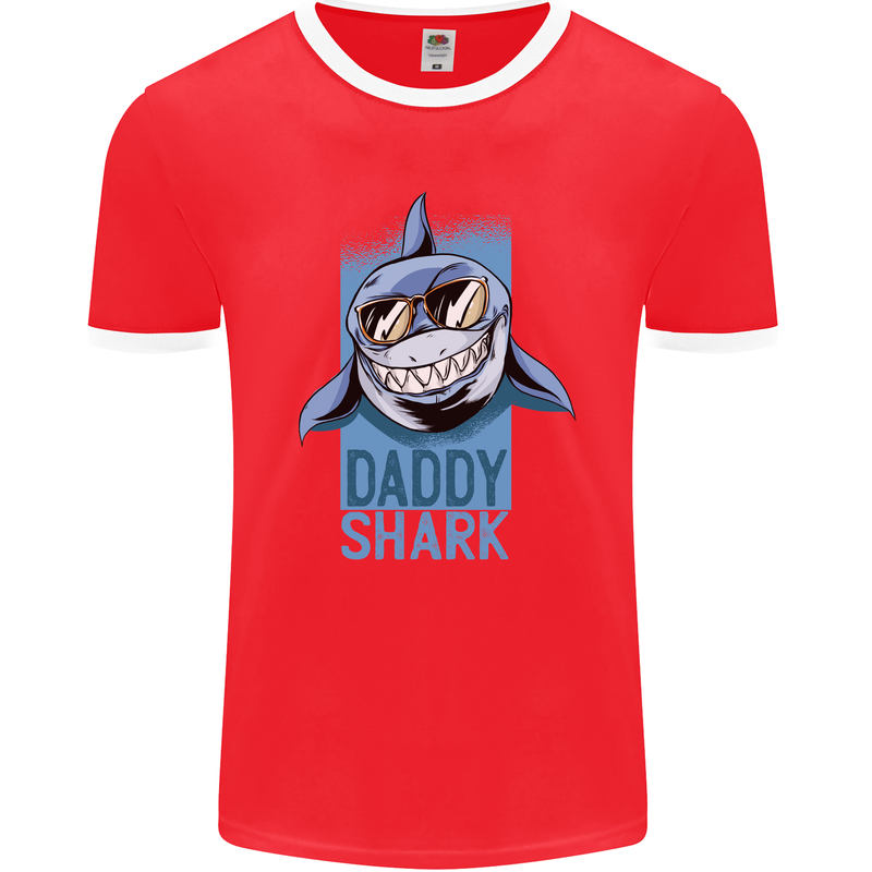 Daddy Shark Funny Father's Day Mens Ringer T-Shirt FotL Red/White