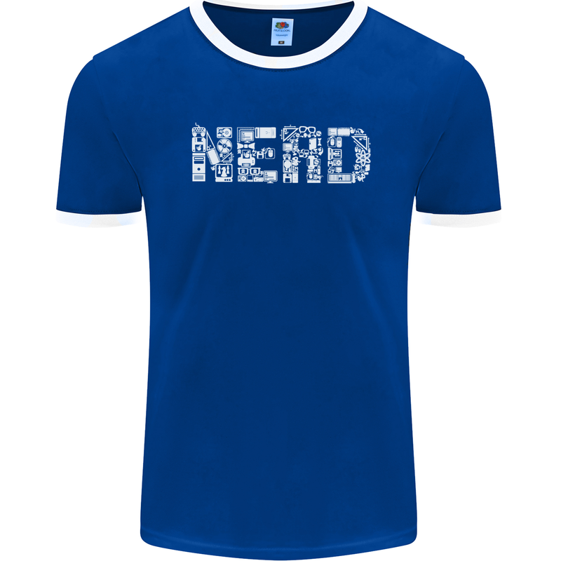 Nerd Word Art Geek Mens Ringer T-Shirt FotL Royal Blue/White