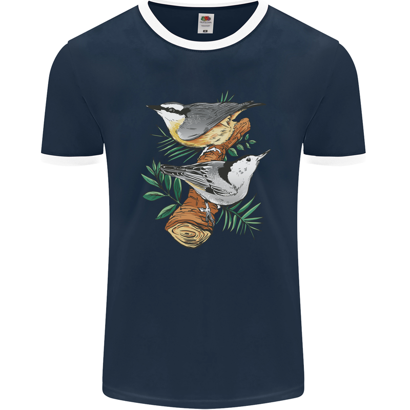 Nuthatch Garden Bird Watching Mens Ringer T-Shirt FotL Navy Blue/White