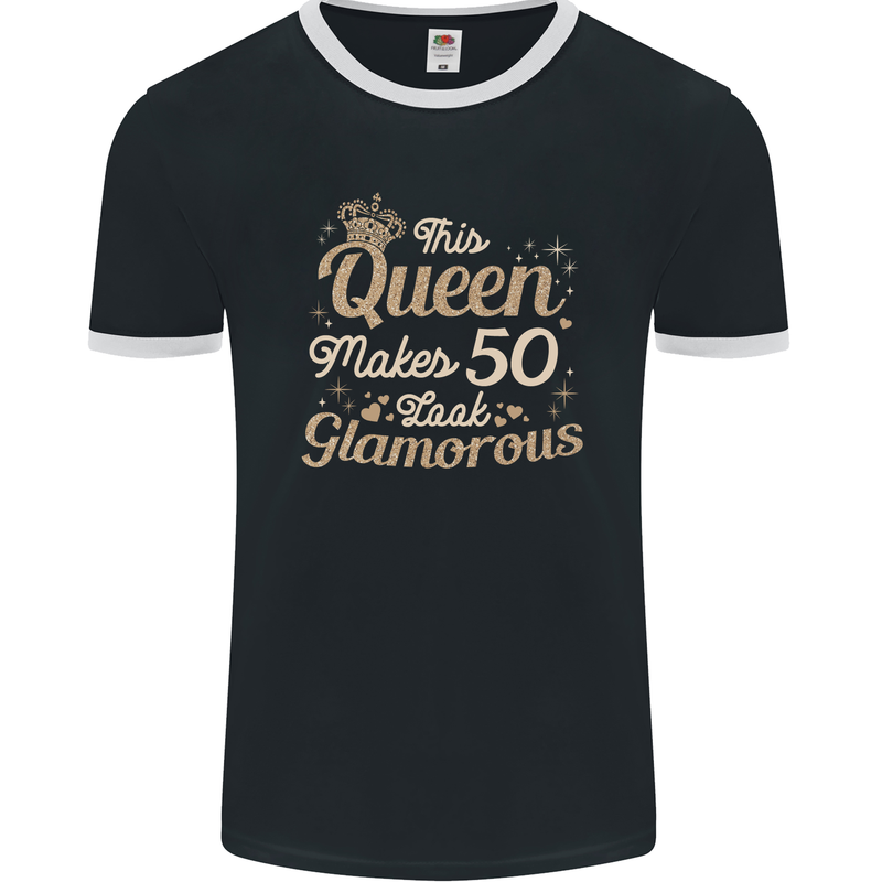50th Birthday Queen Fifty Years Old 50 Mens Ringer T-Shirt FotL Black/White
