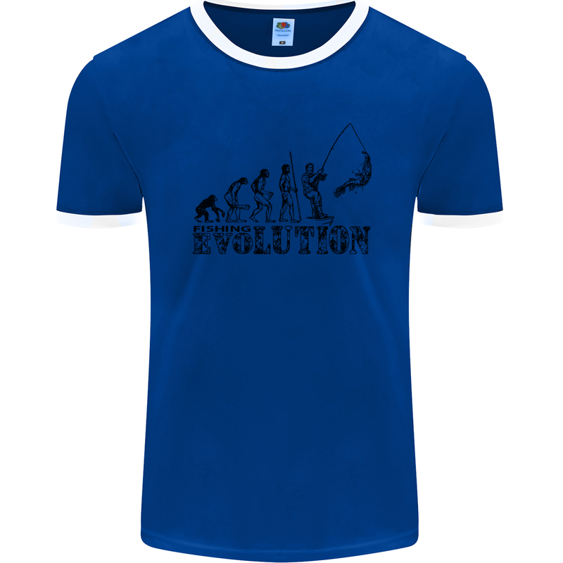 Evolution of a Fisherman Funny Fisherman Mens Ringer T-Shirt FotL Royal Blue/White