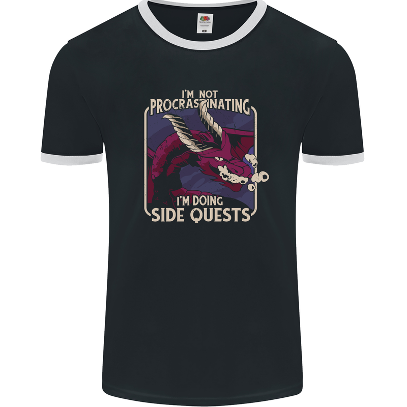 Funny Role Playing Games RPG Side Quests Mens Ringer T-Shirt FotL Black/White