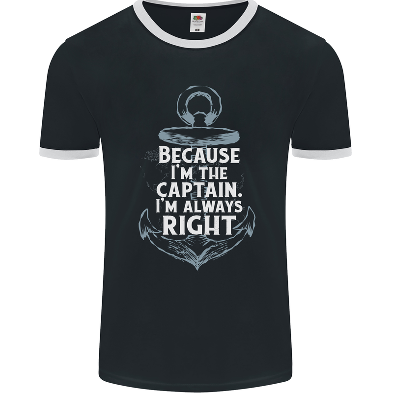 Sailing Captain Narrow Boat Barge Sailor Mens Ringer T-Shirt FotL Black/White