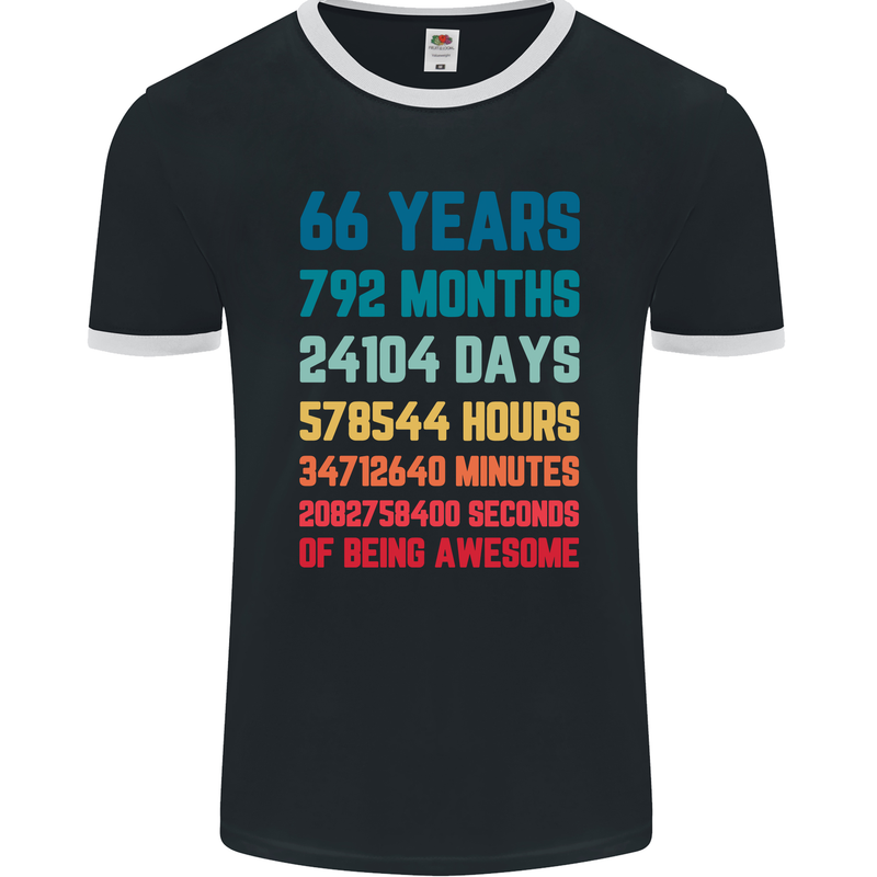 66th Birthday 66 Year Old Mens Ringer T-Shirt FotL Black/White