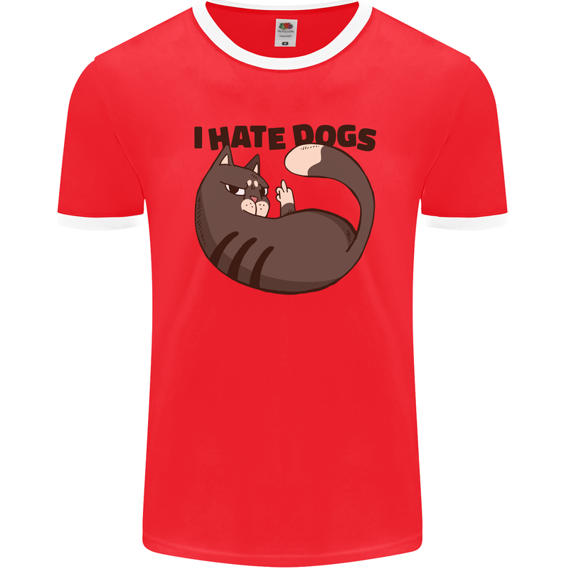 I Hate Dogs Funny Cat Lover Mens Ringer T-Shirt FotL Red/White