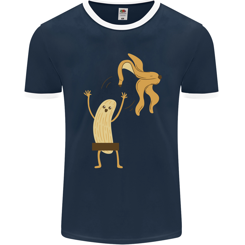 Get Naked Censored Banana Funny Mens Ringer T-Shirt FotL Navy Blue/White