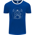 Vitruvian Drummer Funny Drumming Mens Ringer T-Shirt FotL Royal Blue/White