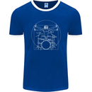 Vitruvian Drummer Funny Drumming Mens Ringer T-Shirt FotL Royal Blue/White