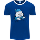 A Cat In Bed Under the Duvet Mens Ringer T-Shirt FotL Royal Blue/White