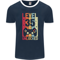 35th Birthday 35 Year Old Level Up Gamming Mens Ringer T-Shirt FotL Navy Blue/White