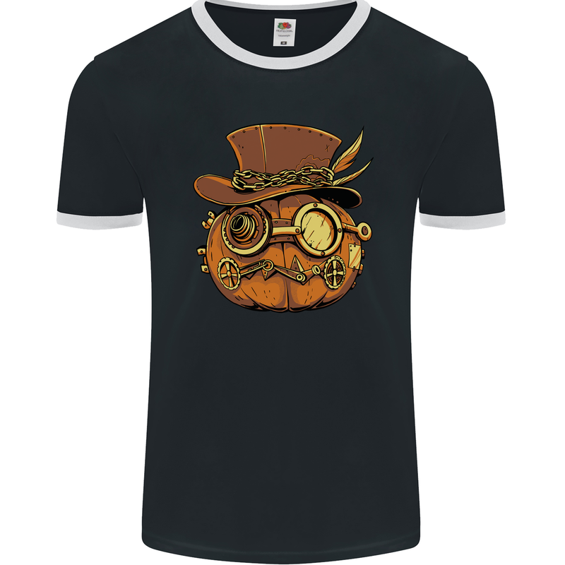 Steampunk Pumpkin Halloween Mens Ringer T-Shirt FotL Black/White