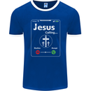 Jesus is Calling Christian Christianity Mens Ringer T-Shirt FotL Royal Blue/White
