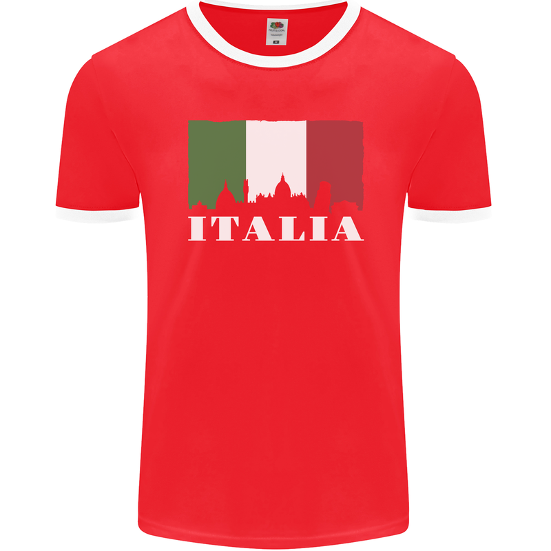 Italy Skyline Italian Flag Mens Ringer T-Shirt FotL Red/White
