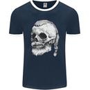 A Viking Skull Mens Ringer T-Shirt FotL Navy Blue/White