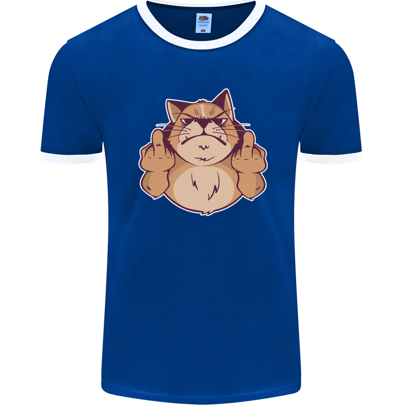 Grumpy Cat Finger Flip Offensive Funny Mens Ringer T-Shirt FotL Royal Blue/White