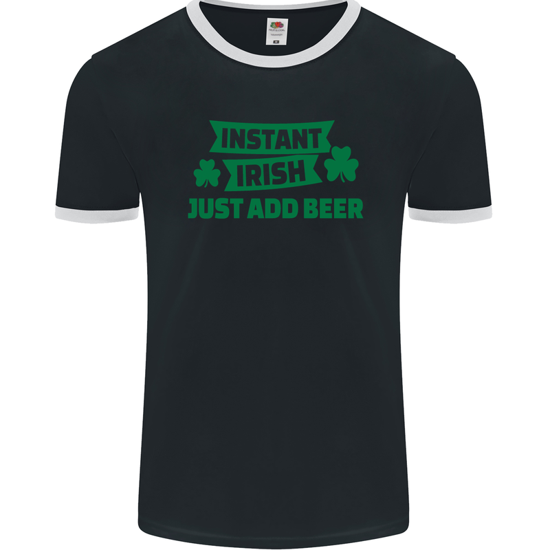 Instant Irish Add Beer St. Patrick's Day Mens Ringer T-Shirt FotL Black/White